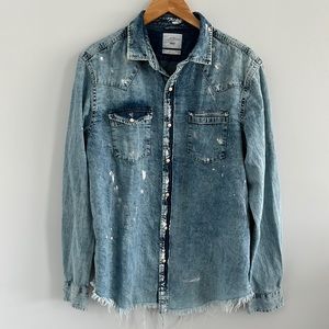 ZIP Code 1992 distressed denim shirt long sleeve snap closure